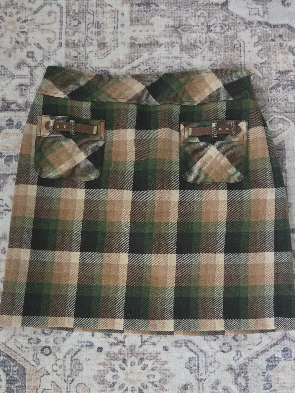 LOFT Plaid Mini Skirt in Green and Tan